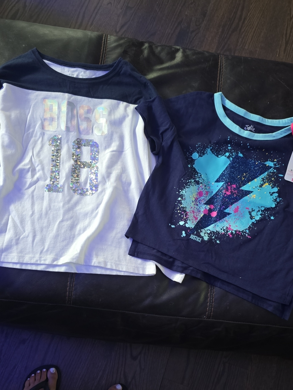Justice Girls Navy & White Graphic Tees with Aqua Splash
